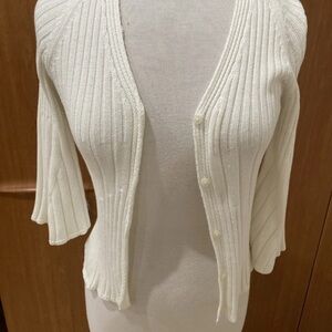 Elegant White Ribbed Women's Cardigan